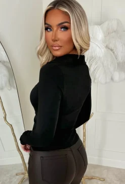 She's All Class Black Ruched Shirt
