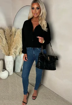 She's Effortless Black Cropped Shirt