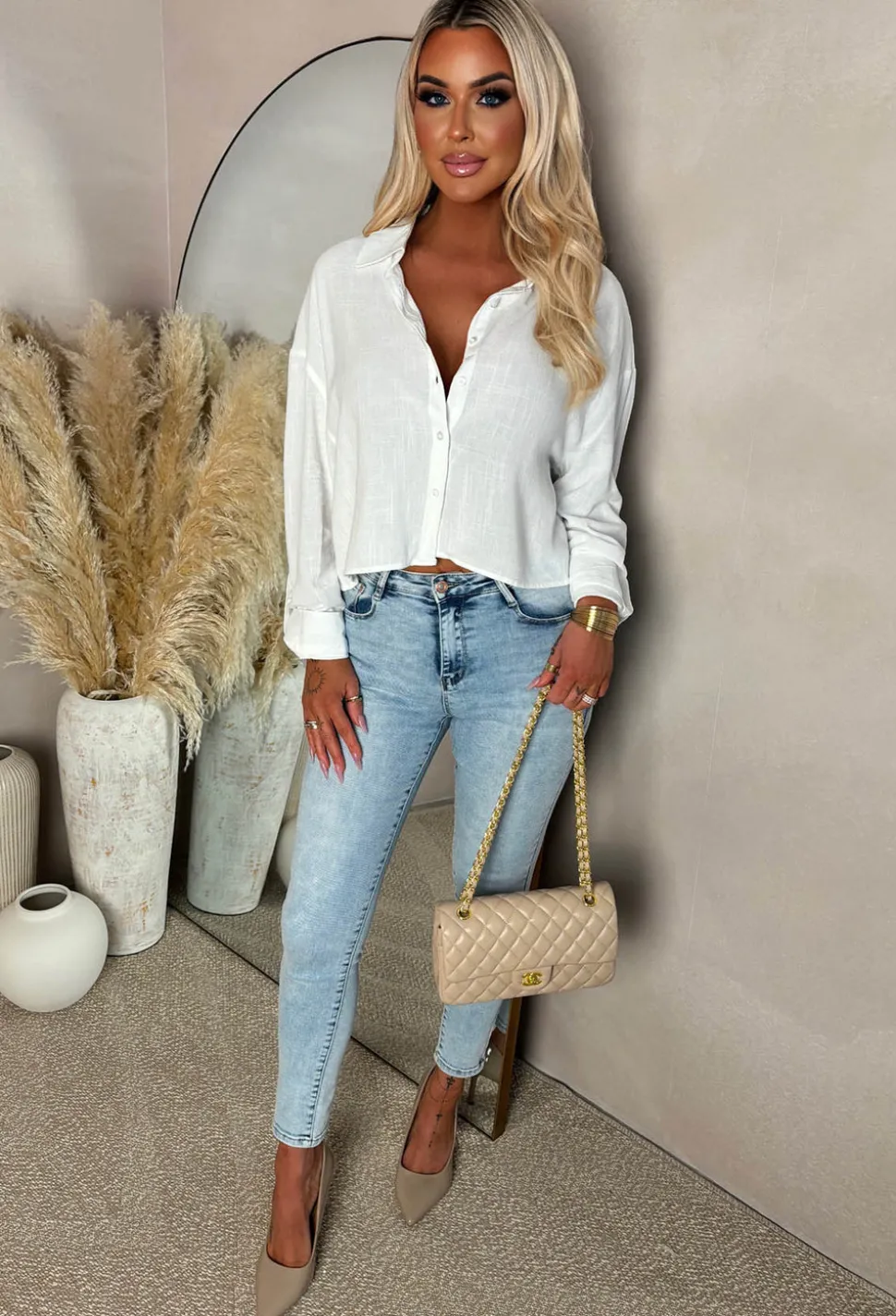 She's Effortless White Cropped Shirt