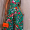 She's So Fancy Multi Rose Print Ruched Waist Over Skirt Jumpsuit