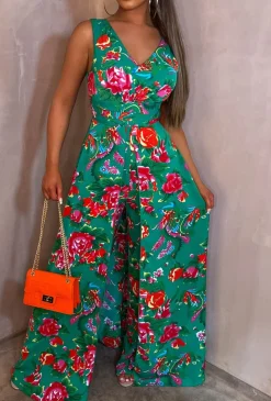 She's So Fancy Multi Rose Print Ruched Waist Over Skirt Jumpsuit