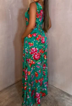She's So Fancy Multi Rose Print Ruched Waist Over Skirt Jumpsuit