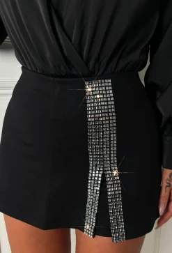 Shining Chic Black Diamante Split Skort