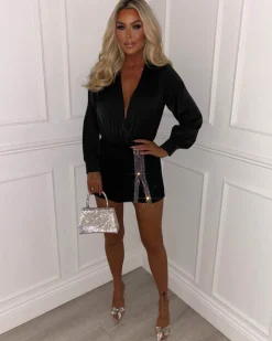Shining Chic Black Diamante Split Skort