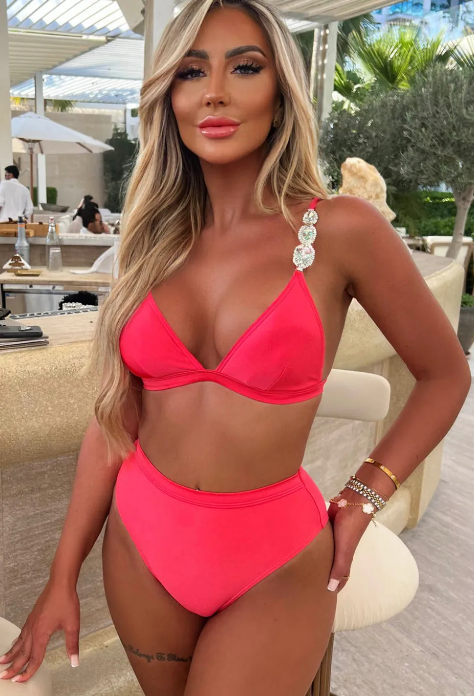 Sicilian Crush Pink High Waist Embellished Bikini
