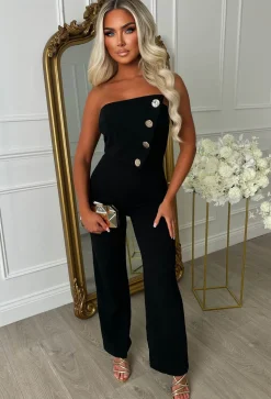 Slay Bae Black Button Bandeau Jumpsuit