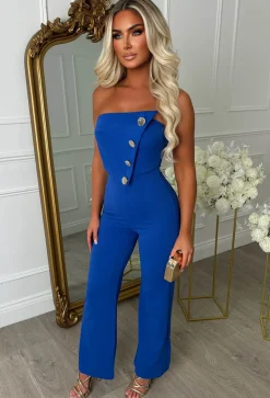 Slay Bae Cobalt Button Bandeau Jumpsuit