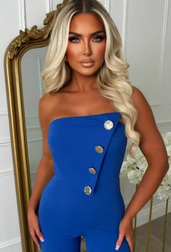 Slay Bae Cobalt Button Bandeau Jumpsuit