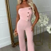 Slay Bae Pink Button Bandeau Jumpsuit