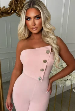 Slay Bae Pink Button Bandeau Jumpsuit