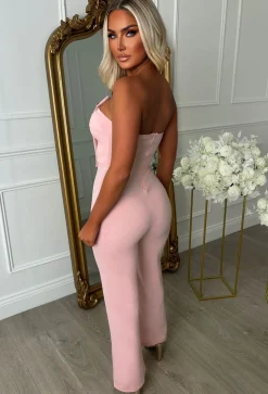 Slay Bae Pink Button Bandeau Jumpsuit