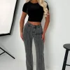 Slim Pickings Black Stitch Seamed Stretch Straight Leg Jeans