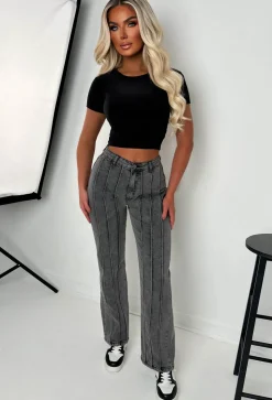 Slim Pickings Black Stitch Seamed Stretch Straight Leg Jeans