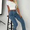 Slim Pickings Mid Wash Stitch Seamed Stretch Straight Leg Jeans