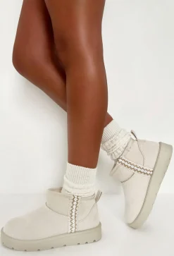 Snowy Blues Cream Aztec Detail Faux Fur Lining Cosy Boots
