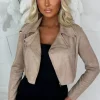 Songbird Stone Faux Suede Cropped Biker Jacket