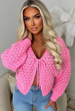 Sophia Pink Chunky Knit Cardigan