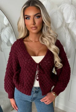 Sophia Wine Chunky Knit Cardigan