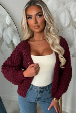 Sophia Wine Chunky Knit Cardigan