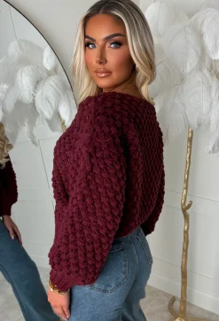 Sophia Wine Chunky Knit Cardigan