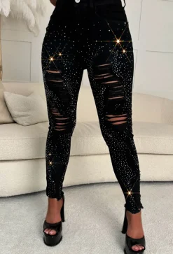 Sparkle Days Black Sparkle Ripped Stretch Jeans