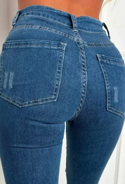 Sparkle Days Dark Blue Sparkle Ripped Stretch Jeans