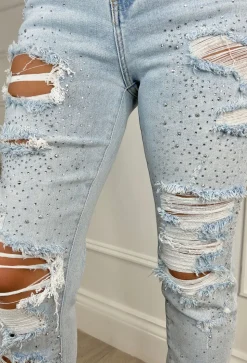 Sparkle Days Light Blue Sparkle Ripped Jeans