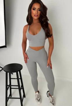 Sporty Girl Grey Halter Neck Top & Leggings Active Set