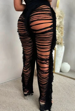 Stairway To Paradise Black Ladder Effect Trousers