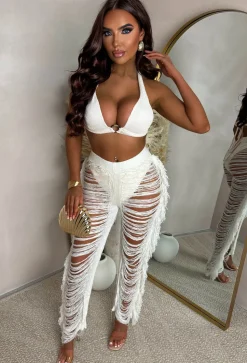 Stairway To Paradise Cream Ladder Effect Trousers