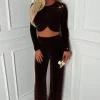Star Magic Bronze Lurex Stretch Straight Leg Trousers