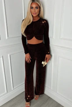 Star Magic Bronze Lurex Stretch Straight Leg Trousers