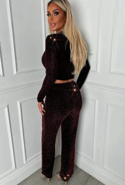 Star Magic Bronze Lurex Stretch Straight Leg Trousers