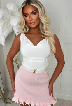 Staying Cute Light Pink Rib Knit Contrast Skirt