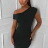 Stunning Sister Black Off Shoulder Ruched Midi Dress