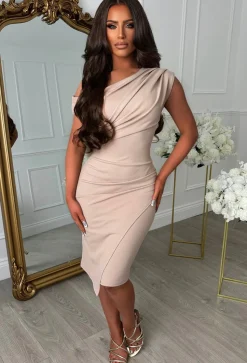 Stunning Sister Stone Off Shoulder Ruched Midi Dress