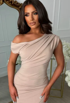 Stunning Sister Stone Off Shoulder Ruched Midi Dress