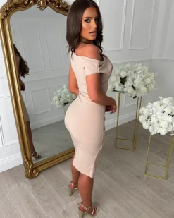 Stunning Sister Stone Off Shoulder Ruched Midi Dress