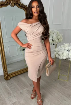 Stunning Sister Stone Off Shoulder Ruched Midi Dress
