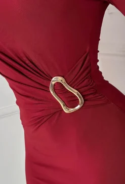 Such A Siren Burgundy Buckle Detail Dress