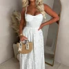 Summer Seduction White Broiderie Tie Strap Maxi Dress
