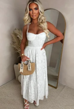 Summer Seduction White Broiderie Tie Strap Maxi Dress