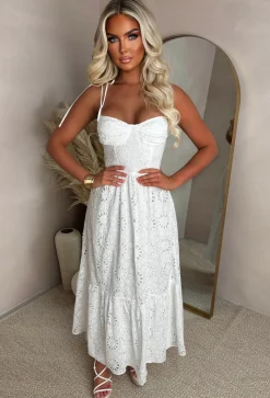 Summer Seduction White Broiderie Tie Strap Maxi Dress