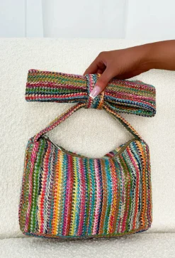 Summer Sizzle Multi Bow Handle Detail Raffia Bag