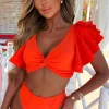 Sun-Kissed Orange Ruffle Detail Bikini With High Waist Brief