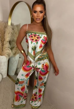 Sunkissed Sizzle Cream Satin Top And Trouser Co-Ord