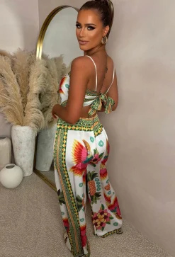 Sunkissed Sizzle Cream Satin Top And Trouser Co-Ord