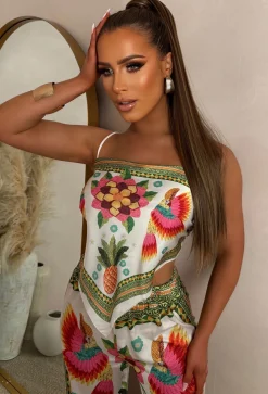 Sunkissed Sizzle Cream Satin Top And Trouser Co-Ord