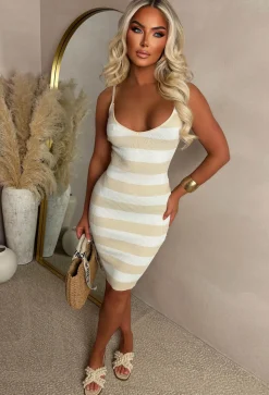 Sunkisses Secrets Cream Ultra Soft Striped Knitted Mini Dress