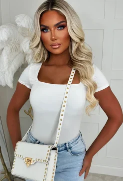 Sunset Boulevard White Studded Flap Bag